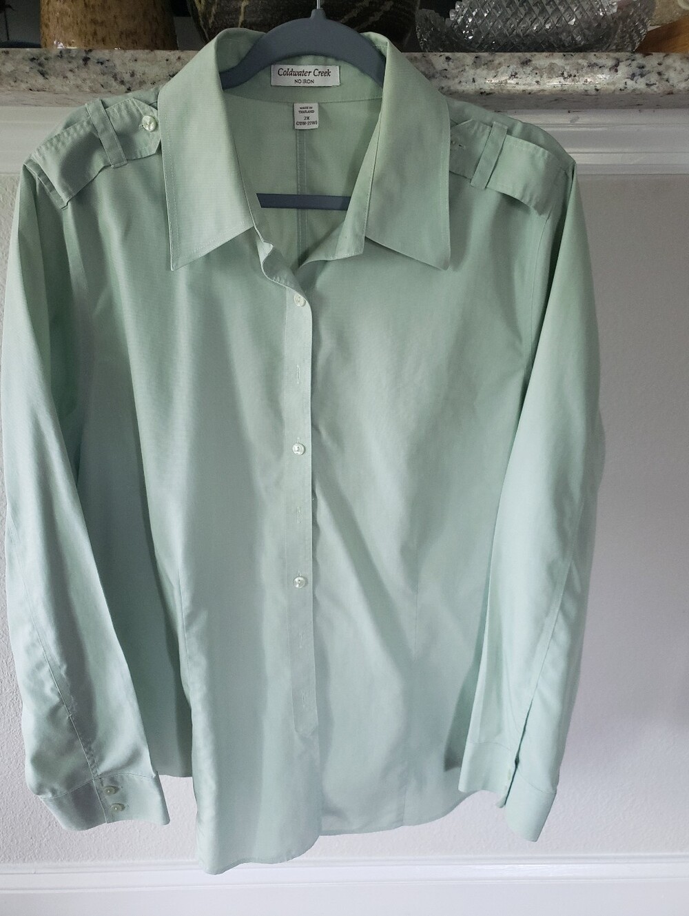 Coldwater Creek Mint Green 100% Cotton Utility Blouse No-Iron Plus 2X